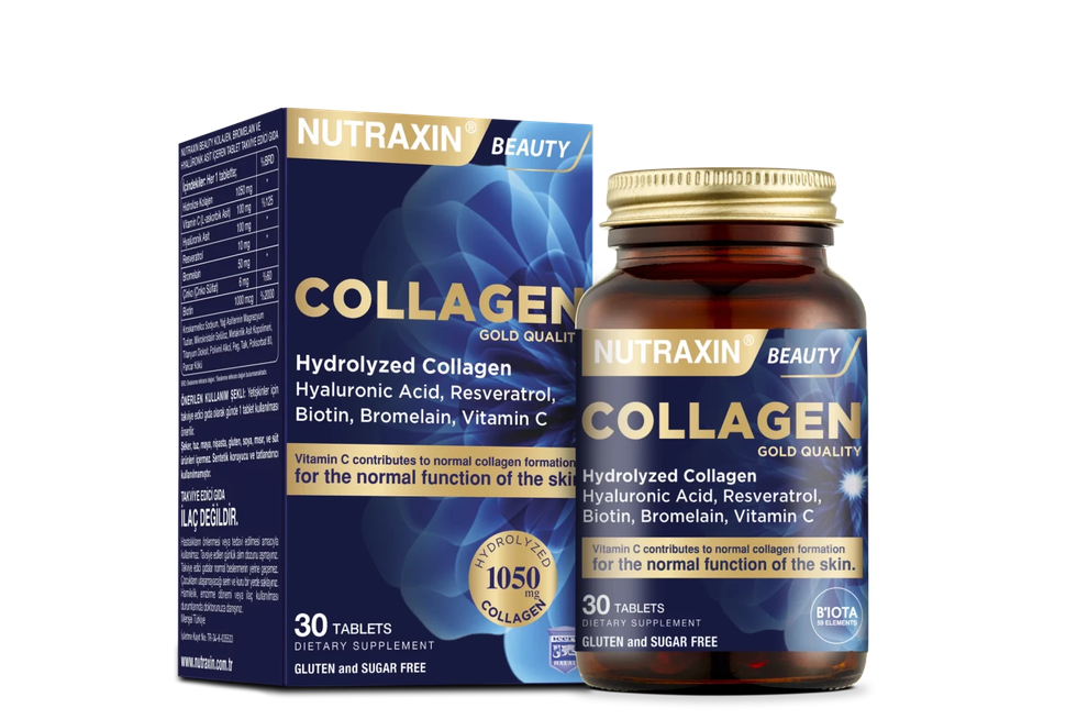 Nutraxin Gold Quality Collagen box and 30-tablet bottle